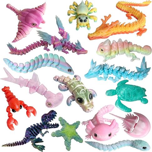 16Pcs 3D Printed Animals for Kids Full Body Joint Movable Design Flexible Articulated Fidget Toys for Home Desk Decor, Gift Bag Filling Material in Saudi Arabia
