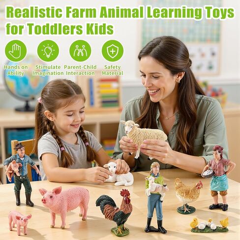 Realistic Farm Animal Figurines,10Pcs Barn Toys with Farmer Figures, Pig, Sheep, Chicken Rooster Animal Toys Figures for Kids, Farm Playset Educational Learning Animal Toys for Toddlers Kids in Saudi Arabia