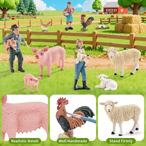 Realistic Farm Animal Figurines,10Pcs Barn Toys with Farmer Figures, Pig, Sheep, Chicken Rooster Animal Toys Figures for Kids, Farm Playset Educational Learning Animal Toys for Toddlers Kids in Saudi Arabia