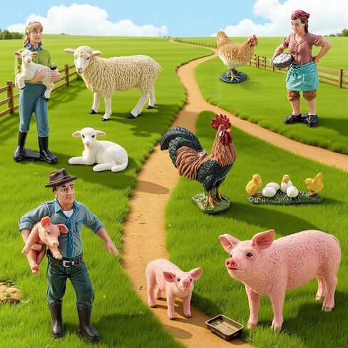 Realistic Farm Animal Figurines,10Pcs Barn Toys with Farmer Figures, Pig, Sheep, Chicken Rooster Animal Toys Figures for Kids, Farm Playset Educational Learning Animal Toys for Toddlers Kids in Saudi Arabia