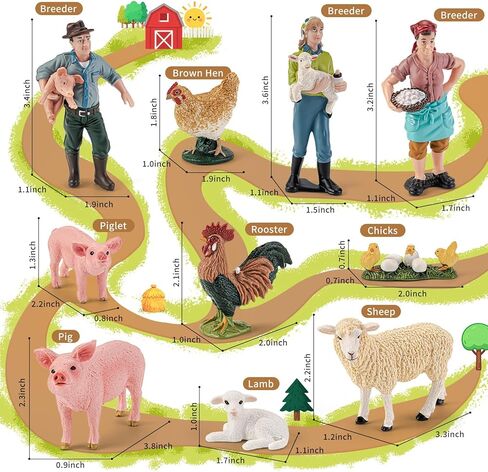 Realistic Farm Animal Figurines,10Pcs Barn Toys with Farmer Figures, Pig, Sheep, Chicken Rooster Animal Toys Figures for Kids, Farm Playset Educational Learning Animal Toys for Toddlers Kids in Saudi Arabia