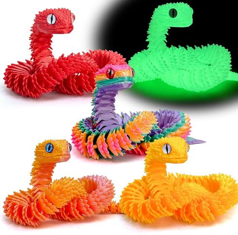 5pcs 18inch 3D Printed Snake Toy,Flexible Articulated 3D Printed Animal Fidget ADHD Snakes Toy,Kids Adults Collectors Desk Decor Toys (STL4-Red Gold/Black-Green/Blue/Blue-Green/Blackish Purple) in Saudi Arabia