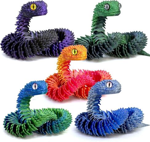5pcs 18inch 3D Printed Snake Toy,Flexible Articulated 3D Printed Animal Fidget ADHD Snakes Toy,Kids Adults Collectors Desk Decor Toys (STL4-Red Gold/Black-Green/Blue/Blue-Green/Blackish Purple) in Kuwait