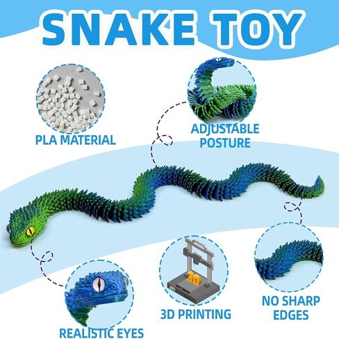 5pcs 18inch 3D Printed Snake Toy,Flexible Articulated 3D Printed Animal Fidget ADHD Snakes Toy,Kids Adults Collectors Desk Decor Toys (STL4-Red Gold/Black-Green/Blue/Blue-Green/Blackish Purple) in Kuwait