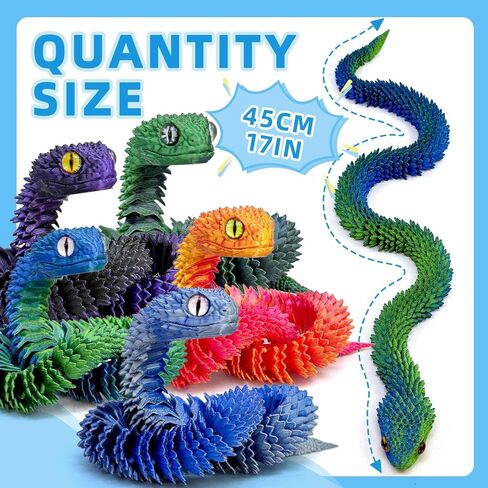 5pcs 18inch 3D Printed Snake Toy,Flexible Articulated 3D Printed Animal Fidget ADHD Snakes Toy,Kids Adults Collectors Desk Decor Toys (STL4-Red Gold/Black-Green/Blue/Blue-Green/Blackish Purple) in Kuwait