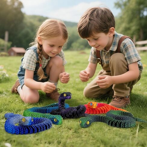 5pcs 18inch 3D Printed Snake Toy,Flexible Articulated 3D Printed Animal Fidget ADHD Snakes Toy,Kids Adults Collectors Desk Decor Toys (STL4-Red Gold/Black-Green/Blue/Blue-Green/Blackish Purple) in Kuwait