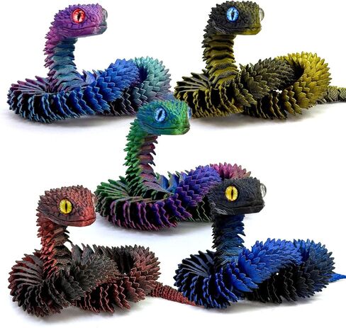 5pcs 18inch 3D Printed Snake Toy,Flexible Articulated 3D Printed Animal Fidget ADHD Snakes Toy,Kids Adults Collectors Desk Decor Toys (STL4-Red Gold/Black-Green/Blue/Blue-Green/Blackish Purple) in Kuwait
