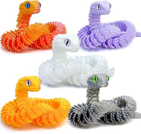 5pcs 18inch 3D Printed Snake Toy,Flexible Articulated 3D Printed Animal Fidget ADHD Snakes Toy,Kids Adults Collectors Desk Decor Toys (STL4-Red Gold/Black-Green/Blue/Blue-Green/Blackish Purple) in Kuwait