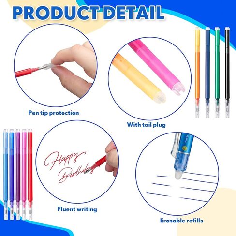Marspark 48 Pcs 0.7mm Erasable Gel Ink Pen Refills Compatible with Frixion Pen, Erasable Smooth Writing Fine Point Refill for Art Drawing Writing School Office Home Supplies (9 Assorted Colors) in Kuwait