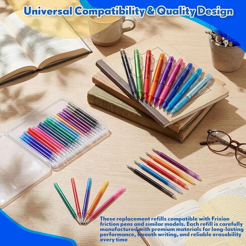 Marspark 48 Pcs 0.7mm Erasable Gel Ink Pen Refills Compatible with Frixion Pen, Erasable Smooth Writing Fine Point Refill for Art Drawing Writing School Office Home Supplies (9 Assorted Colors) in Kuwait