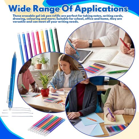 Marspark 48 Pcs 0.7mm Erasable Gel Ink Pen Refills Compatible with Frixion Pen, Erasable Smooth Writing Fine Point Refill for Art Drawing Writing School Office Home Supplies (9 Assorted Colors) in Kuwait