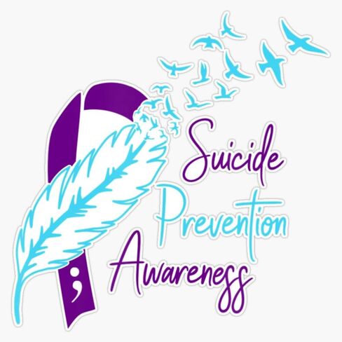 Magnet Purple Ribbon Teal Feather Birds Suicide Prevention Magnetic Vinyl Sticker 5" in Kuwait
