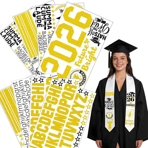 Graduation Stole Sash Iron-on Heat Transfers - Class of 2026 DIY Personalized Graduation Stoles, Custom HTV Decals for Graduation Sash, Cap and Gown Decorations (Graduation Stole NOT Included) in Saudi Arabia