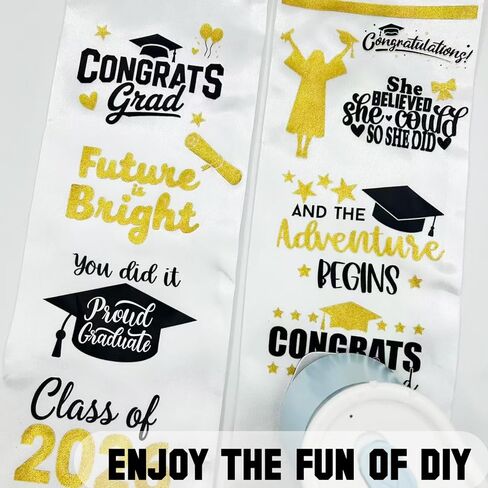 Graduation Stole Sash Iron-on Heat Transfers - Class of 2026 DIY Personalized Graduation Stoles, Custom HTV Decals for Graduation Sash, Cap and Gown Decorations (Graduation Stole NOT Included) in Saudi Arabia