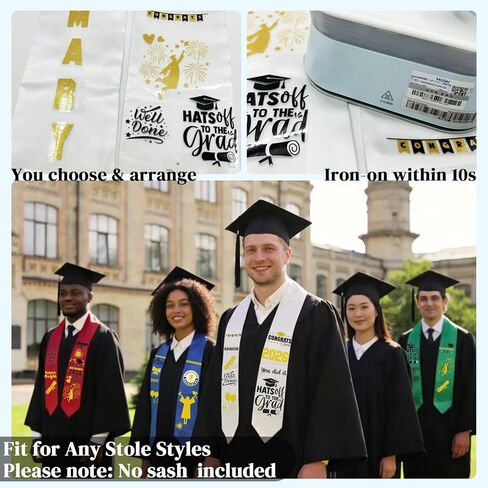 Graduation Stole Sash Iron-on Heat Transfers - Class of 2026 DIY Personalized Graduation Stoles, Custom HTV Decals for Graduation Sash, Cap and Gown Decorations (Graduation Stole NOT Included) in Saudi Arabia