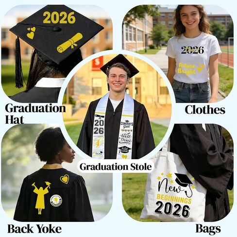 Graduation Stole Sash Iron-on Heat Transfers - Class of 2026 DIY Personalized Graduation Stoles, Custom HTV Decals for Graduation Sash, Cap and Gown Decorations (Graduation Stole NOT Included) in Saudi Arabia