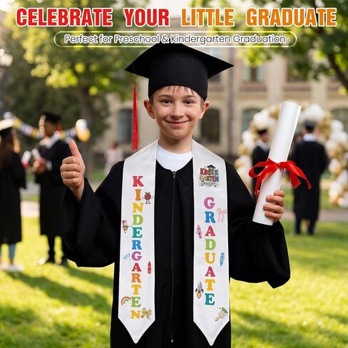 Marspark 18 Pcs 2026 Kids Preschool Kindergarten Graduation Stole Iron-on Letter Set DIY Customize Graduation Stole Heat Transfer Vinyl Decals for Grad Shirts Caps Stoles Preschool Party Supplies in Kuwait