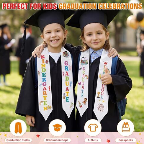 Marspark 18 Pcs 2026 Kids Preschool Kindergarten Graduation Stole Iron-on Letter Set DIY Customize Graduation Stole Heat Transfer Vinyl Decals for Grad Shirts Caps Stoles Preschool Party Supplies in Kuwait