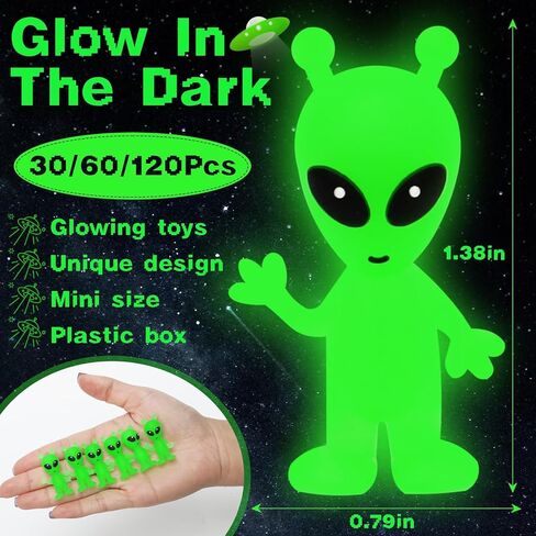 120 Pcs Mini Alien Figures Glow in The Dark, Small Luminous Little Tiny Alien Figurines Bulk for Halloween Party Favors Candy Bag Stuffers Space Party Fillerss in Saudi Arabia