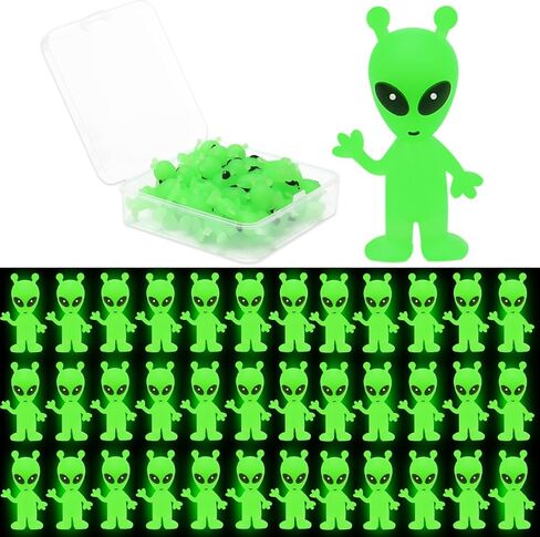 120 Pcs Mini Alien Figures Glow in The Dark, Small Luminous Little Tiny Alien Figurines Bulk for Halloween Party Favors Candy Bag Stuffers Space Party Fillerss in Saudi Arabia