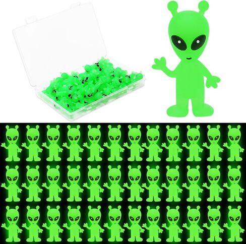 120 Pcs Mini Alien Figures Glow in The Dark, Small Luminous Little Tiny Alien Figurines Bulk for Halloween Party Favors Candy Bag Stuffers Space Party Fillerss in Saudi Arabia
