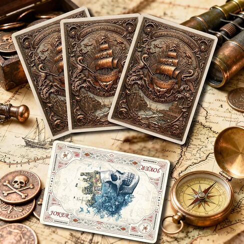 أوراق اللعب التي يجب اقتناؤها للاعبين المتشددين، أوراق اللعب التي تحمل عنوان Maritime Storm، نمط عتيق باللون البرونزي، 54 رسمًا توضيحيًا فريدًا، حجم قياسي عالمي متوافق مع جميع ألعاب الورق in Kuwait