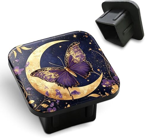 Hitch Receiver Cover 2" Purple Butterfly Gold Moon Trailer Hitch Cover Tube Cap Rubber Universal 2 Inch Receiver Plug for Pickups Trucks Cars Suvs in Saudi Arabia