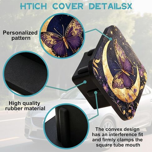 Hitch Receiver Cover 2" Purple Butterfly Gold Moon Trailer Hitch Cover Tube Cap Rubber Universal 2 Inch Receiver Plug for Pickups Trucks Cars Suvs in Saudi Arabia