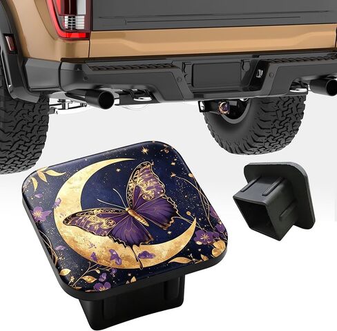 Hitch Receiver Cover 2" Purple Butterfly Gold Moon Trailer Hitch Cover Tube Cap Rubber Universal 2 Inch Receiver Plug for Pickups Trucks Cars Suvs in Saudi Arabia