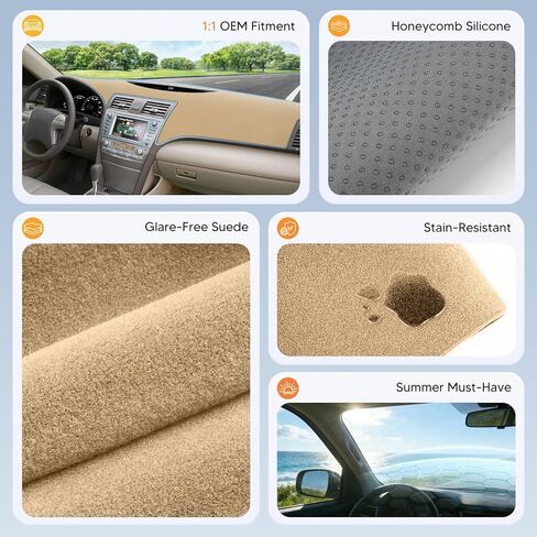 CARTIST Beige Dashboard Cover for 2007-2011 Toyota Camry Accessories,Anti-Glare Non-Slip UV Protection Dash Cover Mat,Premium Fabric,Custom Fit Left-Hand Drive in Kuwait