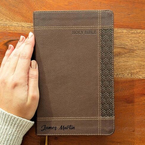SacredBound Personalized NRSVue Bible – Engraved Name Brown LeatherSoft | Accurate Updated Edition, Compact Personal Size, Comfort Print Christian Bible (Name Only) in Kuwait