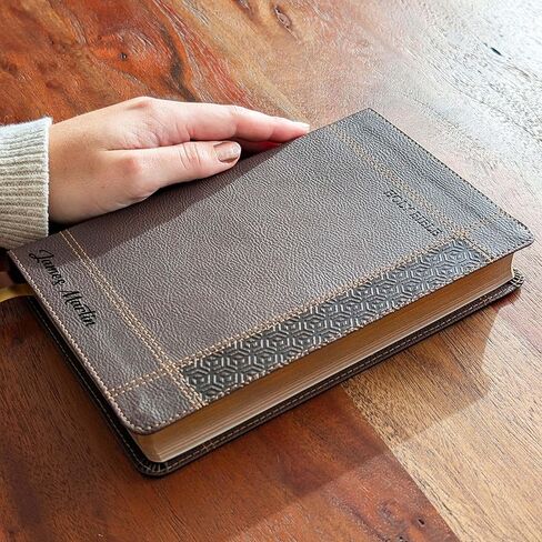 SacredBound Personalized NRSVue Bible – Engraved Name Brown LeatherSoft | Accurate Updated Edition, Compact Personal Size, Comfort Print Christian Bible (Name Only) in Kuwait