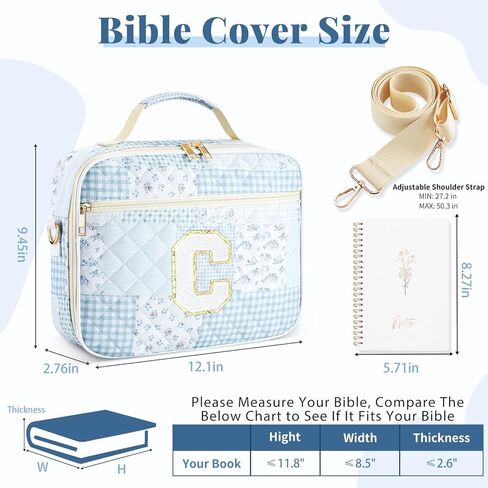 Personalized Initial Bible Cover Case for Women, Large Quilted Bible Bag with Durable Handle, Stylish Church Bag Journaling Kit with Study Supplies Accessories, Christians Gifts for Women (Pink-M) in Saudi Arabia
