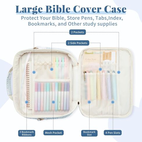 Personalized Initial Bible Cover Case for Women, Large Quilted Bible Bag with Durable Handle, Stylish Church Bag Journaling Kit with Study Supplies Accessories, Christians Gifts for Women (Pink-M) in Saudi Arabia