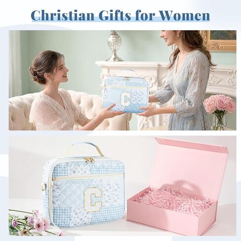 Personalized Initial Bible Cover Case for Women, Large Quilted Bible Bag with Durable Handle, Stylish Church Bag Journaling Kit with Study Supplies Accessories, Christians Gifts for Women (Pink-M) in Saudi Arabia