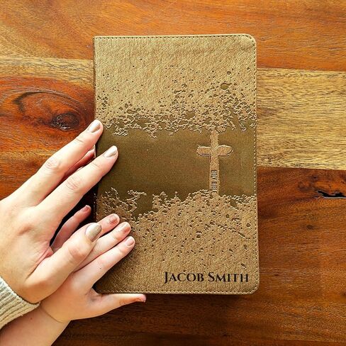 SacredBound Personalized NIV Kids Visual Study Bible – Engraved Name LeatherSoft Bronze | Full Color Illustrated Bible for Kids, Red Letter (Name Only) in Kuwait