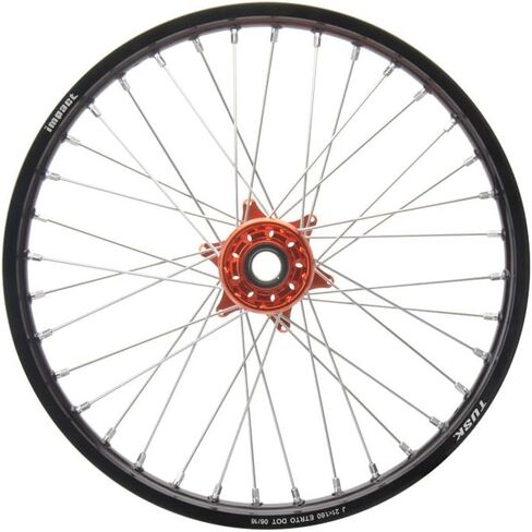 عجلة TUSK Impact كاملة - أمامية 21 × 1.60 حافة سوداء/قضبان فضية/محور برتقالي لـ KTM 450 XC-F 2006-2009,2013-2025 in Kuwait