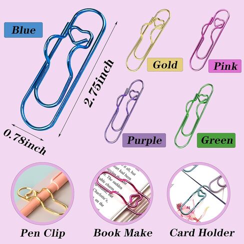 Metal Pen Clips & Holders Set, 20 PCS 2.75" Colorful (5 Colors) Multi-Purpose Pen/Pencil Clips for Notebooks/Journal/Planner, Heart Paper for School & Office Supplies in Saudi Arabia
