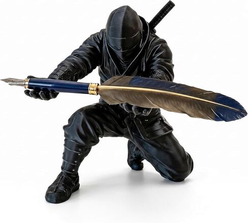 3D Printed Kneeling Warrior Pen Holder - Ninja Figurine Desk Stand for Fountain Pens, Apple Pencil, Cigars & Letter Openers | Unique Office Decor & Executive Gothic Gift for Men (Black) in Saudi Arabia