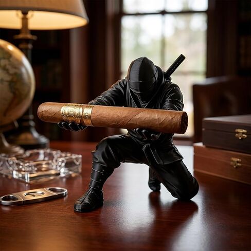 3D Printed Kneeling Warrior Pen Holder - Ninja Figurine Desk Stand for Fountain Pens, Apple Pencil, Cigars & Letter Openers | Unique Office Decor & Executive Gothic Gift for Men (Black) in Saudi Arabia