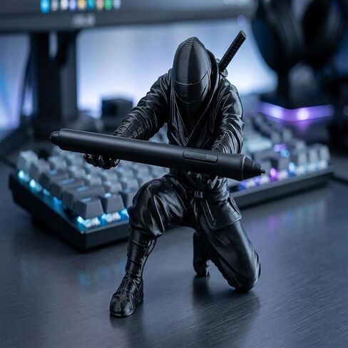 3D Printed Kneeling Warrior Pen Holder - Ninja Figurine Desk Stand for Fountain Pens, Apple Pencil, Cigars & Letter Openers | Unique Office Decor & Executive Gothic Gift for Men (Black) in Saudi Arabia