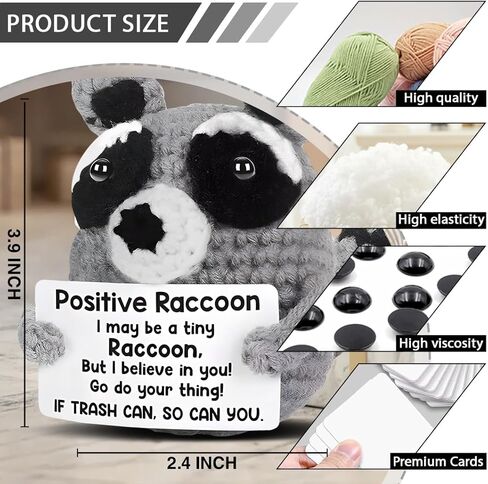 Positive Crochet Animals Raccoon Decor Emotional Supporting Raccoon Gifts for Women Men Friend Coworker Bestie Birthday Christmas Encouragement Gifts for Women in Saudi Arabia