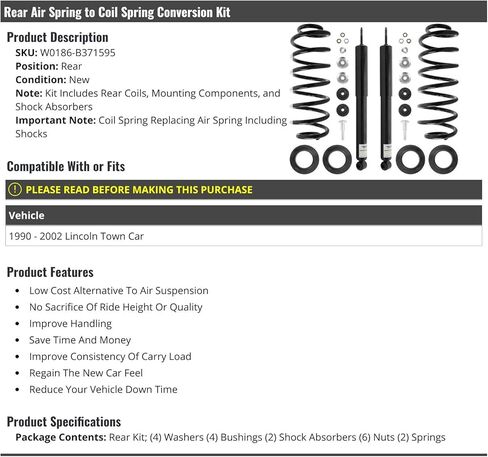 Marketplace Auto Parts, Rear Air Spring to Coil Spring Conversion Kit - Compatible with 1990-2002 Lincoln Town Car in Kuwait