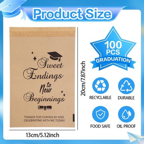 100 PCS Paper Graduation Candy Bags(5.1x7.9 Inch) Kraft One Smart Food Popcorn Cookie Treat Bags Goodie Snack Gifts Wrap Congrats Grad Graduation Party Favors Supplies Decorations 2026 Table Decor in Saudi Arabia