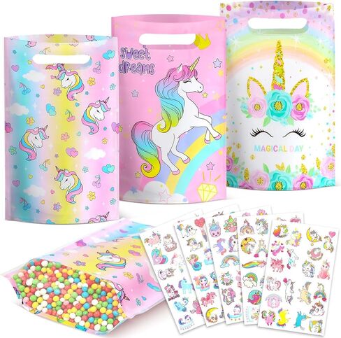 momoake Unicorns Party Favor Bags, 24 PCS Goodie Bgs with 120 Waterproof Vnyl Stickers for Kids Unicorns Birthday Decorations in Saudi Arabia