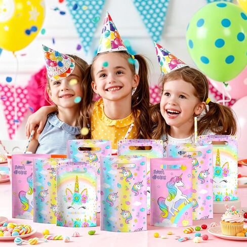 momoake Unicorns Party Favor Bags, 24 PCS Goodie Bgs with 120 Waterproof Vnyl Stickers for Kids Unicorns Birthday Decorations in Saudi Arabia