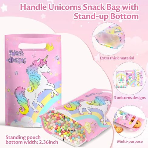 momoake Unicorns Party Favor Bags, 24 PCS Goodie Bgs with 120 Waterproof Vnyl Stickers for Kids Unicorns Birthday Decorations in Saudi Arabia
