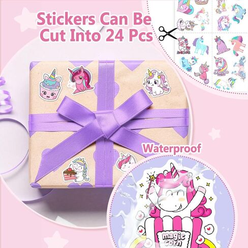 momoake Unicorns Party Favor Bags, 24 PCS Goodie Bgs with 120 Waterproof Vnyl Stickers for Kids Unicorns Birthday Decorations in Saudi Arabia