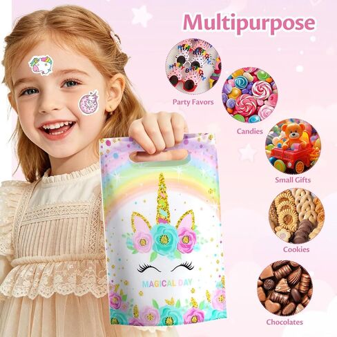 momoake Unicorns Party Favor Bags, 24 PCS Goodie Bgs with 120 Waterproof Vnyl Stickers for Kids Unicorns Birthday Decorations in Saudi Arabia