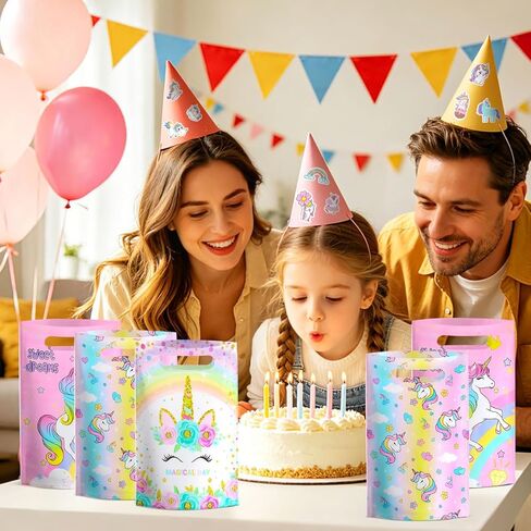 momoake Unicorns Party Favor Bags, 24 PCS Goodie Bgs with 120 Waterproof Vnyl Stickers for Kids Unicorns Birthday Decorations in Saudi Arabia